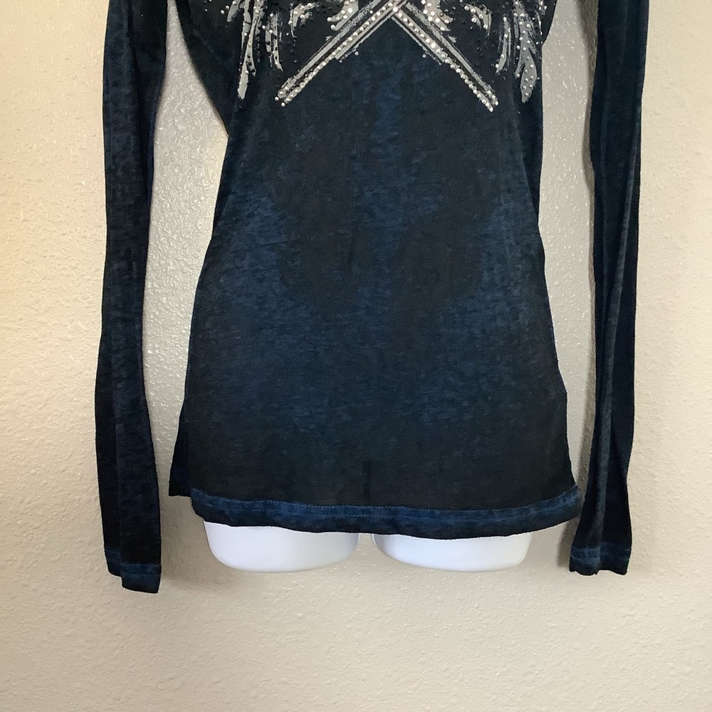 Vintage Y2K Rhinestone Angel Wing Pistol McBling Grunge Emo Scene Long Sleeve S - Picture 3 of 6